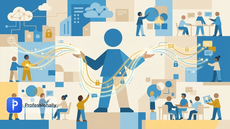 Abstract illustration of a professional managing secure and fast communication streams.
