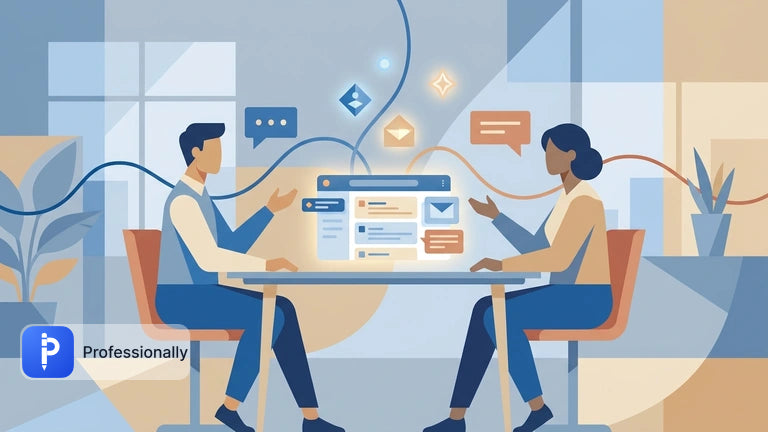 Professionals collaborating on clear email communication using an Outlook tone standardization add-in.