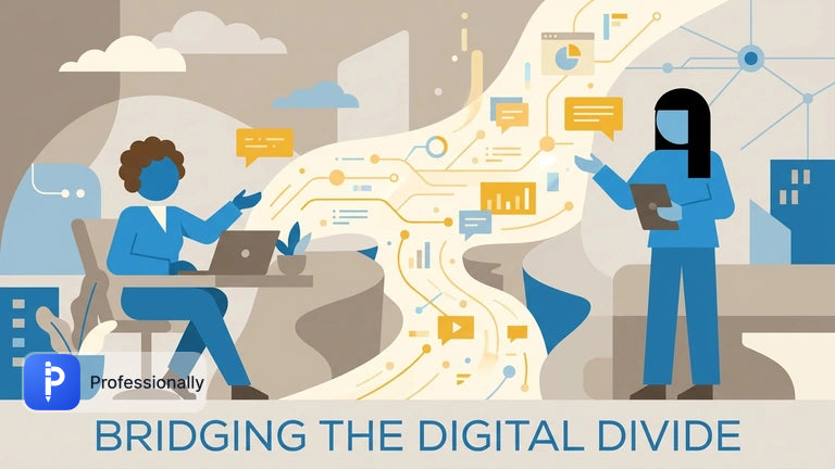 Abstract illustration of professionals communicating efficiently using digital tools