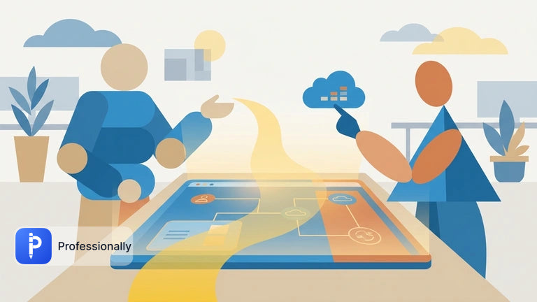 Abstract illustration of professionals using digital tools for faster communication.
