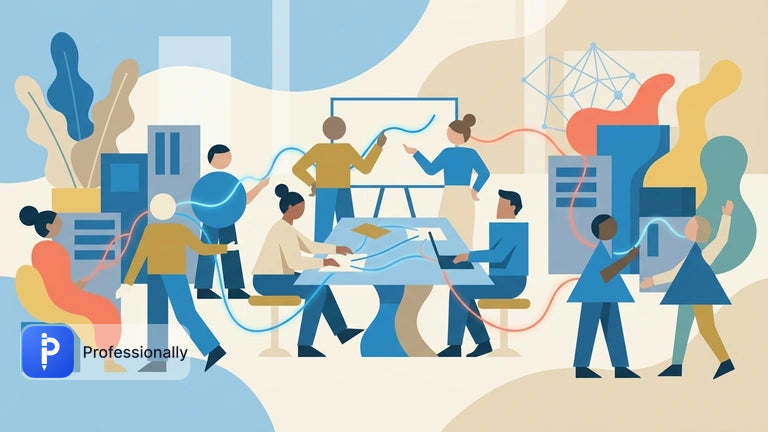 Abstract illustration of professionals balancing structured communication with individual nuance