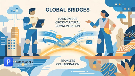 Abstract illustration of cross-cultural communication in a global hybrid team.