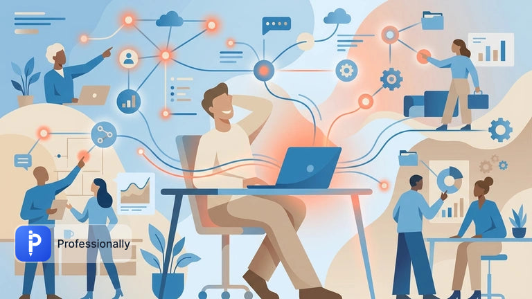 Young professional experiencing relief while managing digital communication at a laptop.