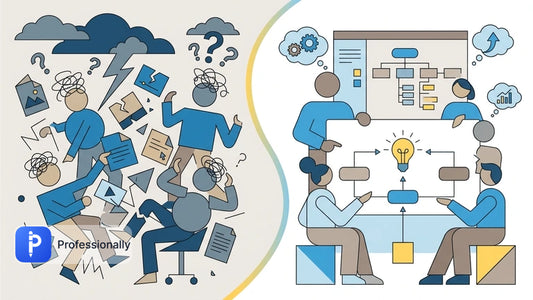 Abstract illustration of chaotic energy transforming into structured professional communication