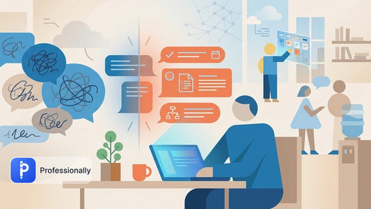 Professional confidently managing structured digital communication at a desk
