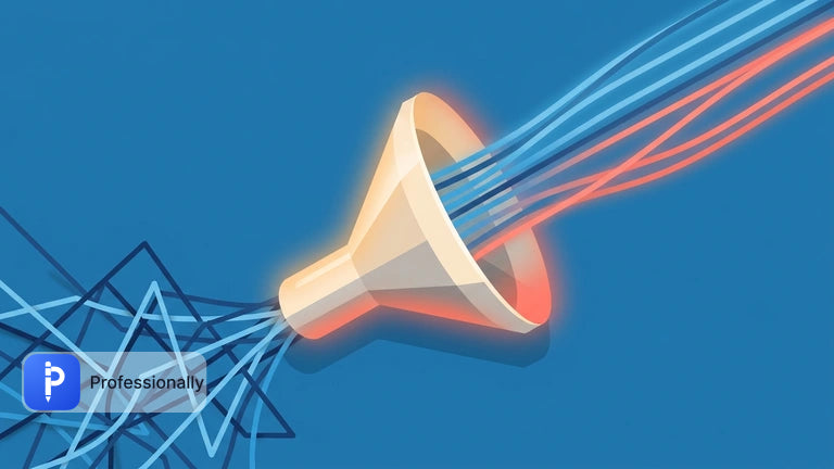 Abstract visualization of chaotic lines transforming into organized digital streams of light.