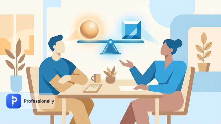 A digital scale balancing warmth and clarity in professional workplace communication.