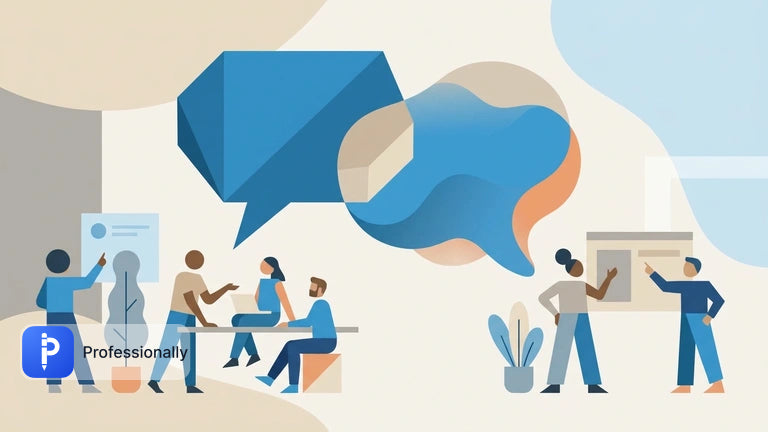 Abstract illustration of geometric and organic speech bubbles blending together.