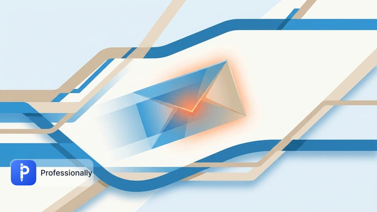 Abstract digital envelope moving through an organized geometric pathway