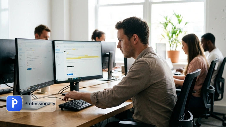 Customer service rep editing an email draft to fix AI false positives.