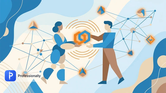 Abstract illustration of professionals exchanging balanced communication signals in a digital workspace.