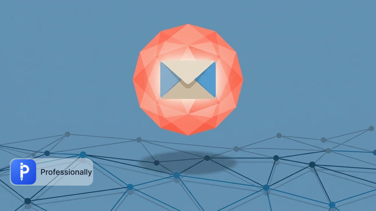 A digital envelope protected by a glowing shield over a network grid.