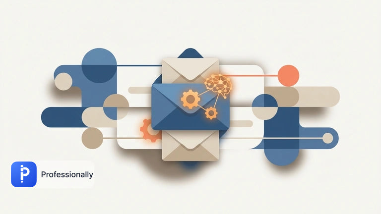 Abstract illustration of organized email communication flowing through geometric shapes
