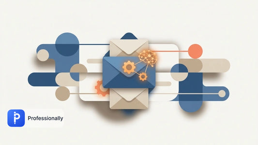 Abstract illustration of organized email communication flowing through geometric shapes